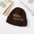 Brown knitted beanie hat for women autumn winter thick warm cute embroidered letters casual cap - Coffee