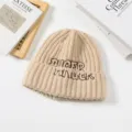 Korean style cute autumn winter thick warm knit beanie hat for women soft cozy stylish cap - Off White