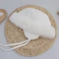 White plush thickened winter fisherman hat with earflaps and windproof ties for cold days. - One Size / White