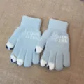 Cute cat paw knit touch screen gloves detail, winter warm soft woolen thermal mittens view - Light Blue