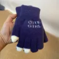 Women winter warm knitted gloves cute cat paw design thick touch screen purple gloves - Navy Blue