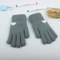 Guantes de invierno grises de punto grueso con corazón, lana térmica cálida para frío. - Talla única / Azul grisáceo