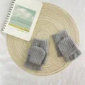 Grey half finger flip cover knit gloves detail view, winter warm outdoor touchscreen gloves. - Half Finger Flip Cover / Female Gray