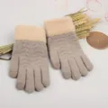 Women winter warm knit touchscreen gloves with faux fur cuff grey soft cozy winter wear - Beige Faux Fur Trim