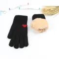 Guantes de invierno para mujer de punto grueso forro polar negro con bonito corazon - Talla única / Negro