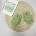 Women winter warm half finger flip knitted gloves light green soft cozy daily wear - Half Finger Flip Cover / Green