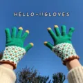 Women cute touch screen knitted gloves winter retro green floral warm thermal gloves sku - One Size / Green 1 Pair