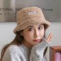 Winter warm lamb wool bucket hat for women, casual Japanese style cute plush fisherman cap. - M (56-58cm) / Khaki
