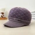 Winter warm knitted visor hat for elderly women, thick plush fuzzy fleece cap, purple. - One Size / Light Purple