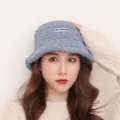 Grey lamb wool bucket hat for women, winter warm furry fisherman hat, fuzzy winter fashion. - M (56-58cm) / Blue