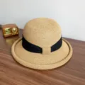 French style straw sun hat for women summer rolled brim beach hat with elegant black bow. - M (56-58cm) / Black