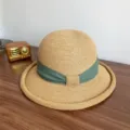 French style woven straw hat with green ribbon bow, elegant rolled brim sun hat for women summer. - M (56-58cm) / Green