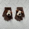 Winter kids cute cartoon dog plush knitted five-finger warm gloves comfortable daily wear - One Size / Brown