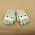 Close-up details of cute children half-finger flip-top knit gloves with lovely cartoon design. - One Size / Type A Kids Half-Finger Convertible Sky Blue