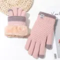 Pink winter knit touchscreen gloves with plush cuffs, warm thermal wool mittens for cold weather. - XL / Women's Double-Layer Thickened - Pink