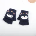 Guanti in maglia a metà dito convertibili caldi invernali per bambini simpatico gatto blu - Taglia unica / Blu Marino