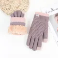 Winter warm knit touchscreen gloves with plush cuffs, thick fleece lined thermal gloves for cold weather - XL / Women's Double-Layer Thickened - Taro Purple