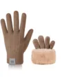 Winter warm knit gloves with plush cuffs, thick thermal fleece lined touch screen winter gloves. - XL / Snowflake Label Vertical Stripe Double-Layer Khaki
