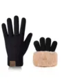 Men's winter thick knit gloves with plush furry cuff touch screen windproof warm gloves. - XL / Snowflake Label Ribbed Double-Layer Black