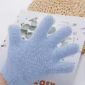 Kids winter warm blue knit gloves detail view, thick fleece thermal gloves for children. - One Size / Light Blue