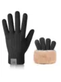 Close-up detail showing double-layer thermal knitted touchscreen gloves with plush lining - XL / Snowflake Label Ribbed Double-Layer Dark Gray