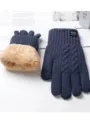 Winter warm knitted gloves for men and women, thick plush lined thermal gloves for outdoor cold. - XL / Men's Thickened Hat with New Cloth Label - Navy Blue