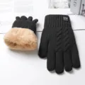 Men Women Winter Warm Touchscreen Gloves Thick Plush Lined Knit Thermal Mittens - XL / Men's Thickened Hat with New Cloth Label - Black