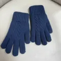 Men winter warm knitted gloves thick thermal touchscreen gloves casual solid color gloves - XL / No Label Oversized Twist Knit Navy Blue