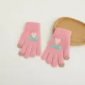 Women winter warm knit touchscreen gloves with heart pattern and cute style for outdoor wear - Rose Pink Heart