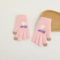 Women winter warm touch screen knit gloves detail view, pink heart pattern knit gloves - Pink Heart