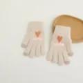 Women winter warm touchscreen knit gloves with cute heart and nice letter print design. - Off-White Heart Style