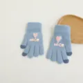 Women winter warm touch screen knitted gloves with love heart and nice letter details. - Blue Heart