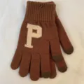 Gants d'hiver tricotés pour femmes chauds avec élégante lettre P et fonction tactile aux doigts. - Taille unique / Lettre P / Kaki