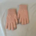 Close up of winter pink knitted gloves with diamond lattice pattern and touch screen fingertips. - Pink Double-Layer Diamond Pattern