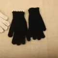 Knit winter gloves for women black woolen hand warmer cute sweet style warm daily wear accessory - One Size / Black