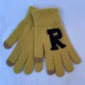 Gants tactiles en tricot chaud d'hiver pour femmes avec un élégant design de lettre R noire. - Jaune