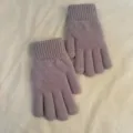 Detail shot of purple knit gloves with diamond pattern and touch screen fingertips. - Light Purple Double-Layer Diamond Pattern