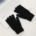 Black knitted winter touchscreen gloves, thick warm thermal gloves for women outdoor daily wear. - Black