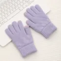 Detailed view of women winter warm knit touchscreen gloves in light purple with cozy diamond jacquard. - Taro Purple