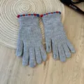 Grey knit wool winter gloves detail view, soft thermal fingerless winter wear accessory - One Size / Gray