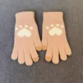 Cute winter warm knitted touchscreen gloves for women in pink with cute paw print design. - Light Pink Woolen Bear Paw Mittens