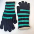 Women winter warm knitted gloves black green striped touchscreen long cuffs thermal mittens - One Size / Black & Green Striped Fingerless