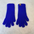 Women winter warm knitted gloves, royal blue touchscreen gloves with cute bear label. - Blue Two-Fingerless