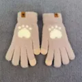 Cute cat paw knit touch screen gloves for women, warm winter thermal fleece lined mittens. - Gray Woolen Bear Paw Mittens