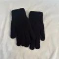 Black knit winter gloves, warm thickened thermal gloves for women, cozy daily wear accessory. - Black Double-Layer Diamond Pattern