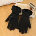 Guanti caldi invernali da donna con simpatiche orecchie di coniglio e fiocco. - Taglia unica / AJ Fiocco Doppio Strato Sci / Nero