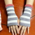 Striped fingerless knitted gloves, cozy arm sleeves for women and students in autumn and winter. - One Size / A-1 Wide Stripes Grey and White