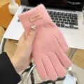 Winter warm knitted touchscreen gloves for women, pink candy color thick cozy daily wear. - Pink