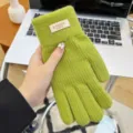 Green knitted touch screen winter gloves for women warm thick candy color five finger - Green