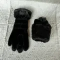 Women winter warm gloves plush cuff down cotton windproof touchscreen thermal gear - One Size / Black